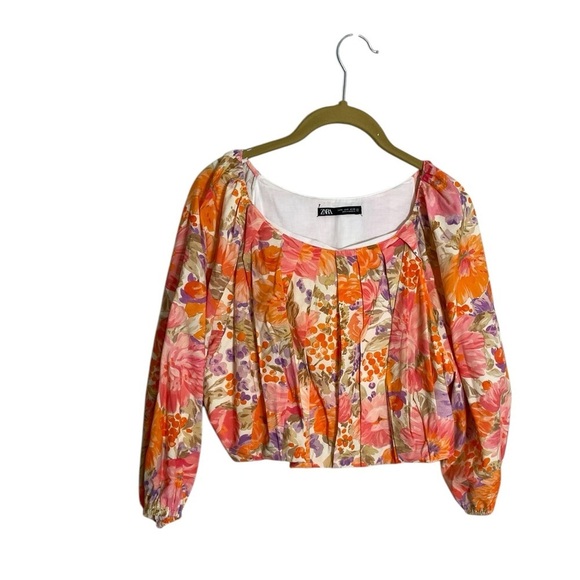 Zara Floral Bubble Crop Top Small - Picture 1 of 6